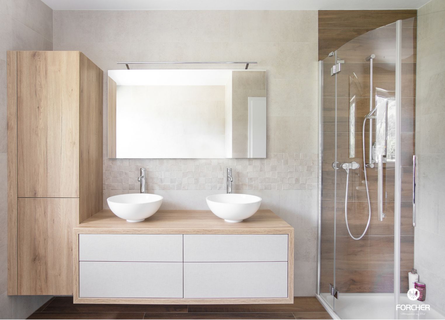 Doppelwaschtisch aus Massivholz mit Aufsatzwaschbecken — Badmöbel nach Maß