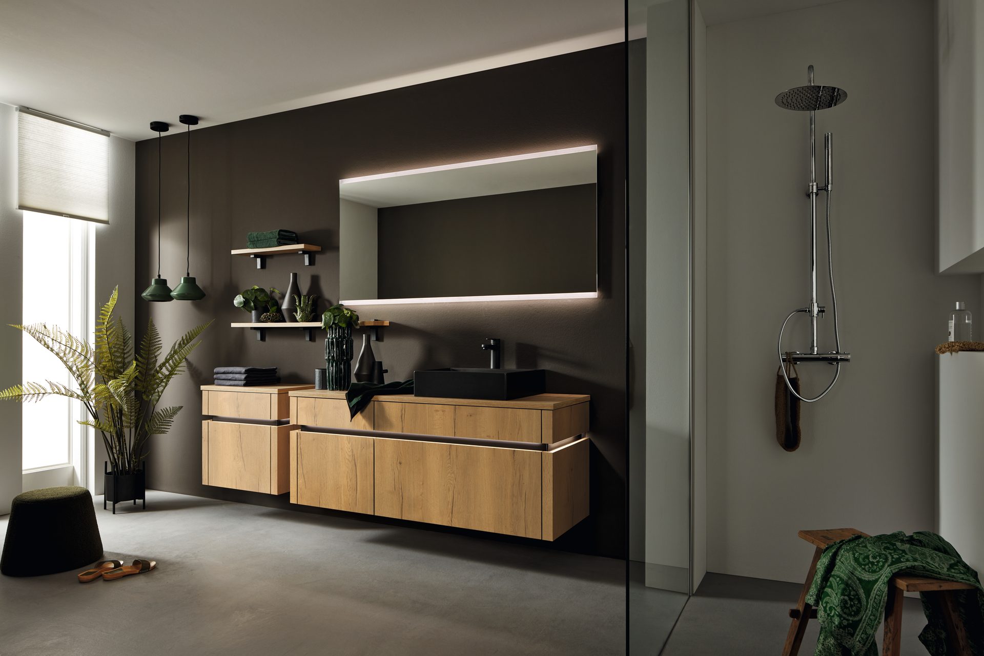 Modernes Badezimmer mit Eichen-Waschtisch und Dusche — Nolte SPA Artwood Ventura